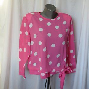 Vintage Pink & White Polka Dot Blouse 1970s
